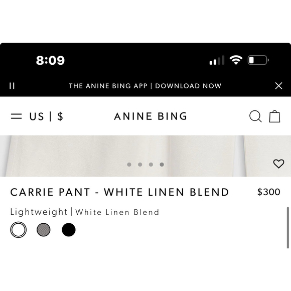 ANINE BING Carrie Pant, Size 6 (28in waist) White Linen Blend - Picture 5 of 8